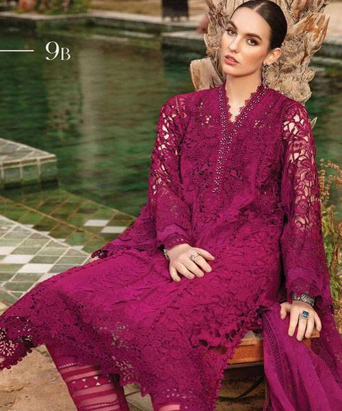 MARIA B LUXURY SUMMER COLLECTION MEHROON NET SLEEVES