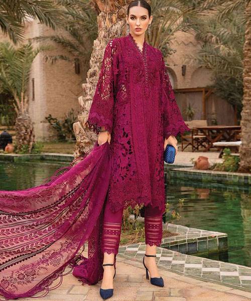 MARIA B LUXURY SUMMER COLLECTION MEHROON NET SLEEVES